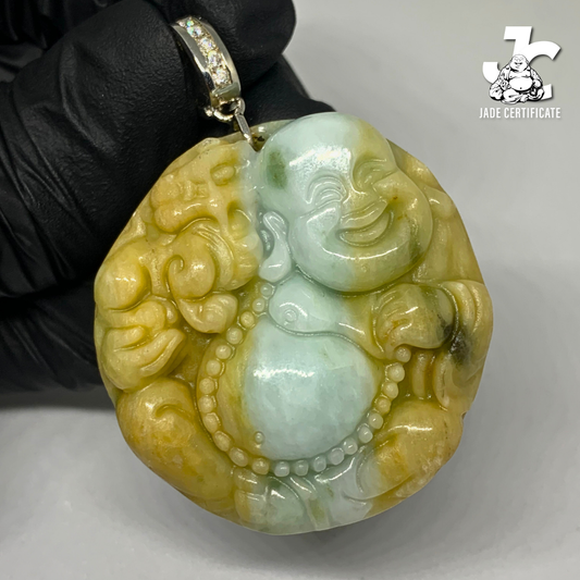 Circle Laughing Buddha Jade - Type A Light Green Yellow 09