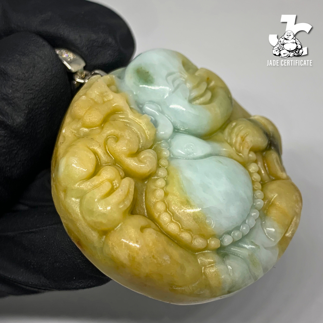 Circle Laughing Buddha Jade - Type A Light Green Yellow 09