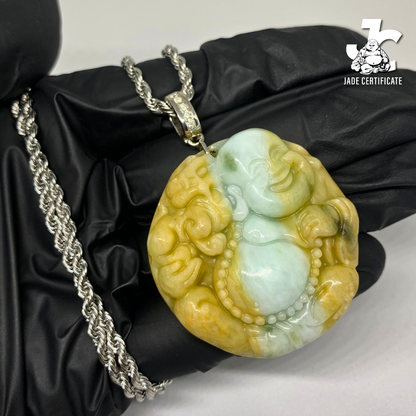 Circle Laughing Buddha Jade - Type A Light Green Yellow 09